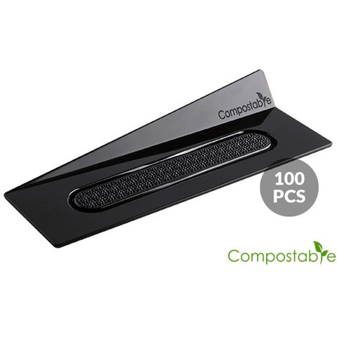 SET 100 COMPOSTABLE BLACK TRAYS - RECTANGLE Набір підставок під десерти 100 шт. 140x40 мм