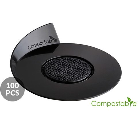 SET 100 COMPOSTABLE BLACK TRAYS - ROUND Набор подставок под десерты100 шт. ø86 мм