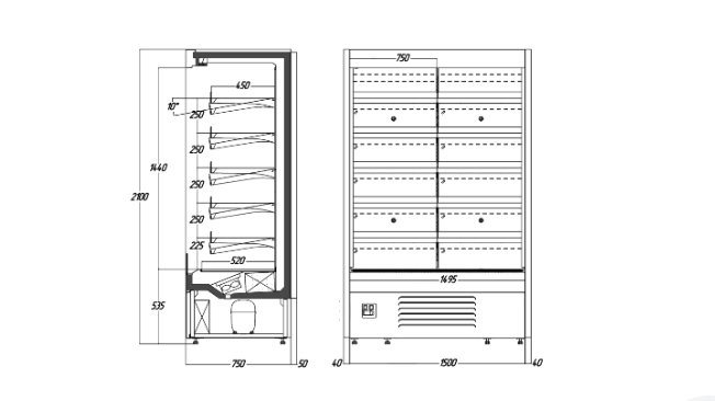 Пристінна вертикальна холодильна вітрина (регал) Juka ADХ150 (без бічних панелей)