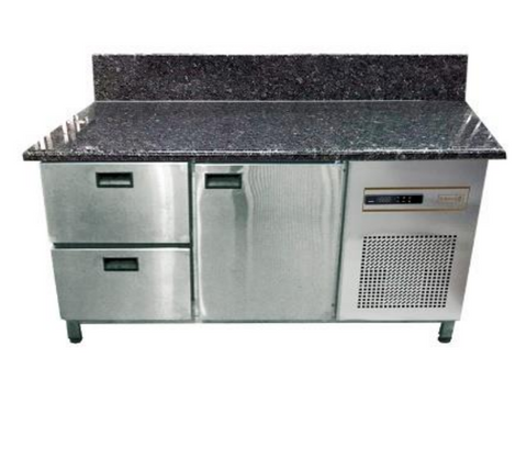 Холодильний стіл із гранітною стільницею 1 двері + 2 шухляди, задній борт 1400х700х850 Tehma